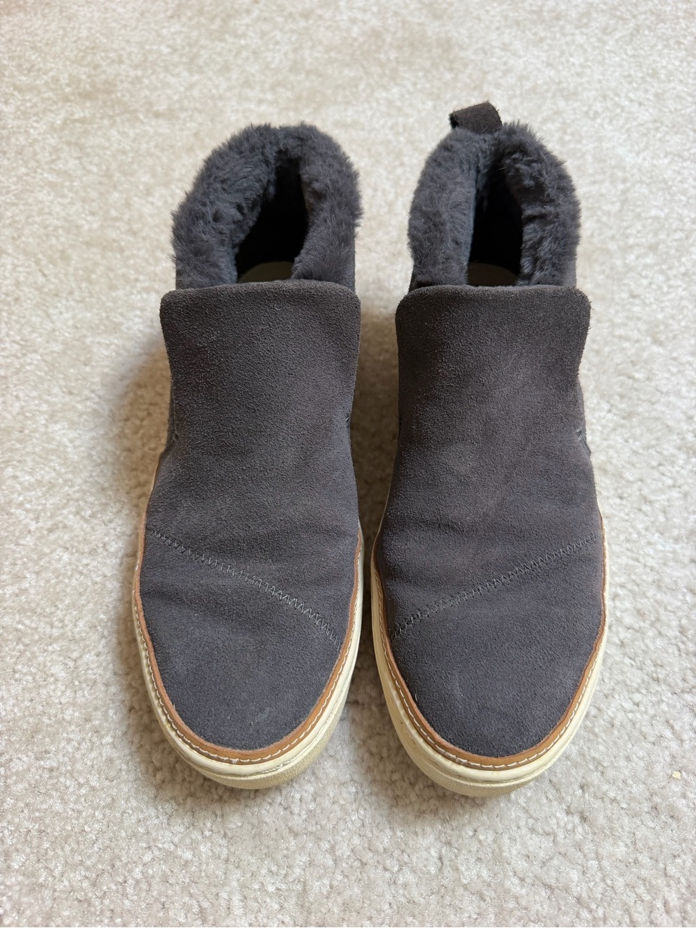 Toms Women's Dark Gray Suede Ankle Booties with Faux Fur Collar